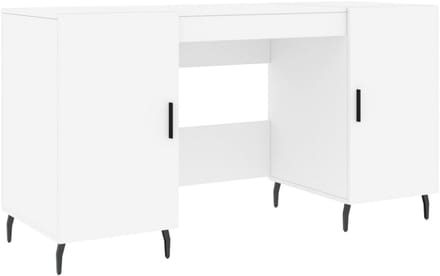 Bureau Hout en Wit 140x50cm - Schrijftafel met Opbergruimte