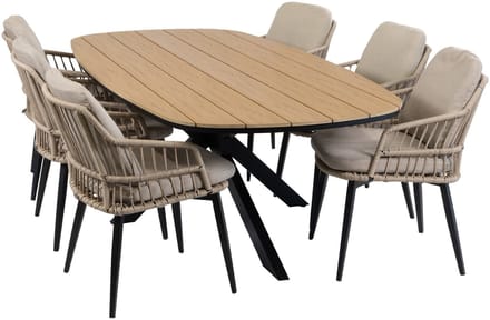 Tuinset Isabel/Cadiz | 6 personen | Deens ovaal 240 cm | Rope & Tecon Teak