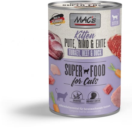 MAC's Kittenvoer Natvoer Blik 97% Kalkoen, Rund en Eend 6 x 400g