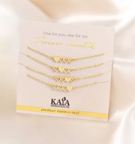 Zussen armbanden set vier hartjes | Stainless Steel Goud