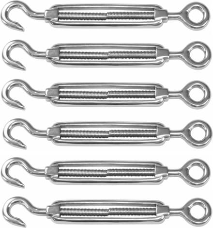 AMIG Spanschroeven/draadspanner met haak/oog - 6x - 11cm - 316L RVS - 120kg - M6 schroefdraad