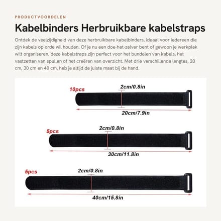Dailygoods - Kabelbinders set 20 stuks - kabelbinders zwart - herbruikbare kabelbinders - verstelbare kabelbinders - multifunctionele bindmiddelen.