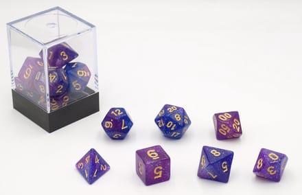 HOT Games dobbelstenen set Stardust paars - 7 stuks kunststof.