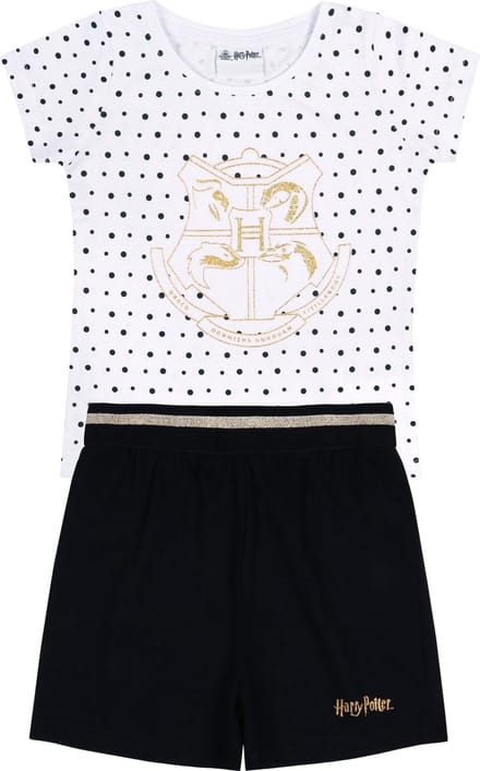 Set van witte polka dots blouse en zwarte Harry Potter shorts 6 jaar  116 cm