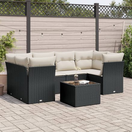 vidaXL - 7-delige - Loungeset - met - kussens - poly - rattan - zwart
