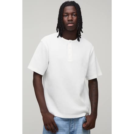 Regular Fit Waffle Henley T-Shirt | White | Size 3XL