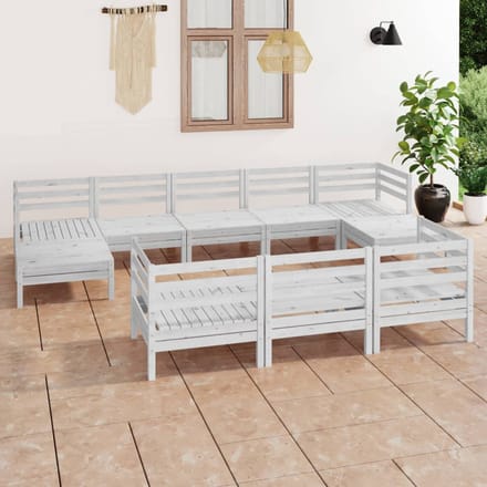 vidaXL - 10-delige - Tuin - Lounge - Set - Wit - Stevig - Hout - Grenen