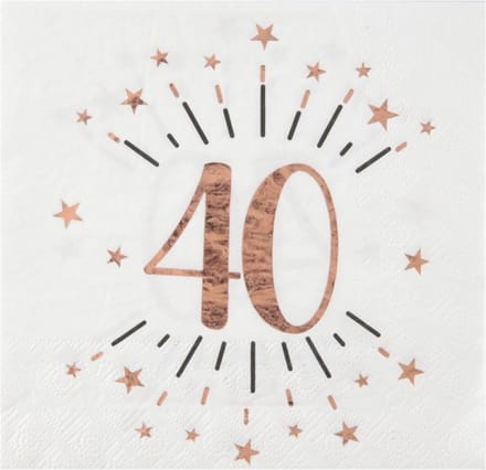 Santex Verjaardag feest servetten leeftijd - 10x - 40 jaar - rose goud - 33 x 33 cm