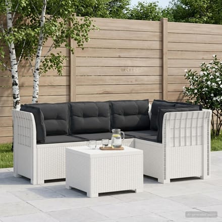 vidaXL - 4-Zitter - Tuin - Sofa - met - Kussens - Rattan - Look - PP - Wit