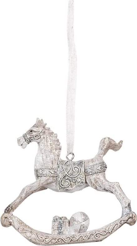 Clayre & Eef Beeld Hobbelpaard 8 cm Wit Kunststof Kersthanger