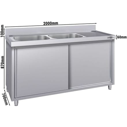 GGM Gastro Spülschrank ECO - 2000x700mm - mit 2 Becken links Zilver