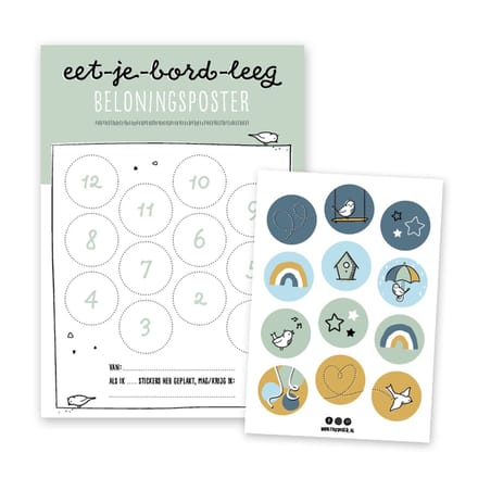 Thuismusje Eet je bord leeg Beloningsposter - Groen - A4 formaat - inclusief 12 stickers