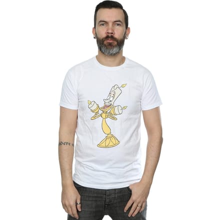 Disney Heren Beauty And The Beast Lumiere Distressed T-shirt (Wit)