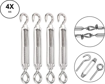 4x PD® Draadspanner - Spanhaak - M6 90mm- Haak & Oog - spanmoer - schroefspanner - klusbenodigheden - op spanning brengen van kabels, touw en kettingen