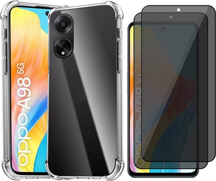 Hoesje geschikt voor Oppo A98 - 2x Privacy Screenprotector Volledig Dekkend Glas - Shockproof Transparant