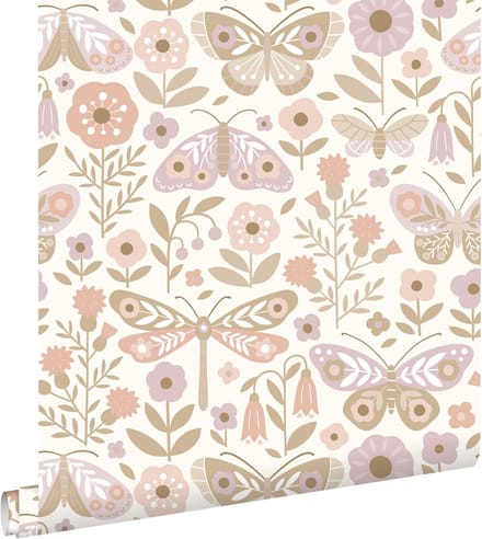ESTAhome behang bloemen & vlinders roze en paars - 50 x 900 cm - 131880