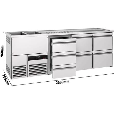 GGM Gastro Biertheke PREMIUM - 2500x700mm - 7 Schubladen Zilver