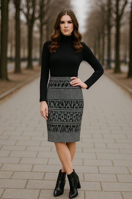 Elastische Gabardine-kokerrok tot onder de knie met luipaardprint