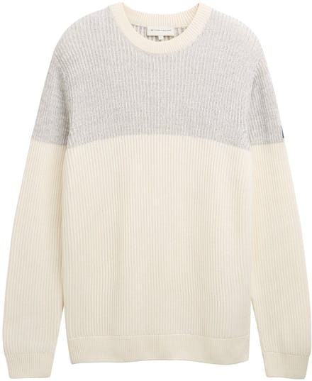 Tom Tailor - Gebreide trui met ronde hals - Maat M - offwhite grey plated mouline
