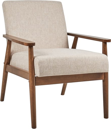 ESRUM - Fauteuil - Beige - Polyester/Rubberhout