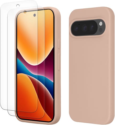 kwmobile hoes met 2x screenprotectors voor Google Pixel 10 / Pixel 10 Pro – screenprotector van gehard glas – draadloos opladen – mat oudroze