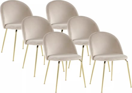 Vente-unique Set van 6 stoelen MELBOURNE - Fluweel en goudkleurig metaal - Beige