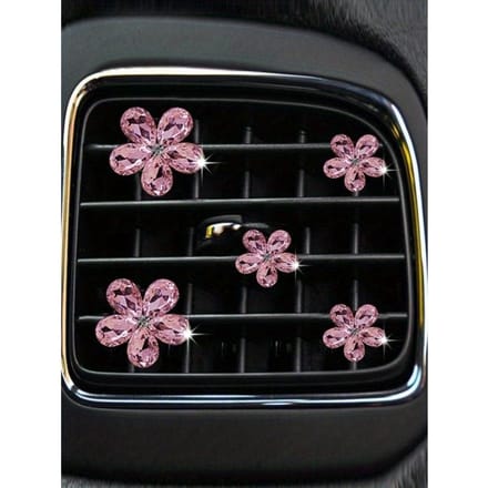 5 pièces Décor Strass Forme Fleur Clip Sortie d'Air Voiture Cristal Artificiel one-size rose