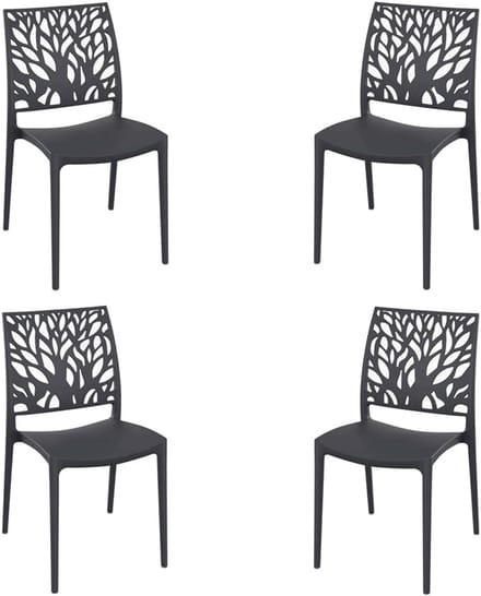 Set van 4 Stapelbare Binnen en Buitenstoelen - Modern Design Polypropyleen - Antraciet