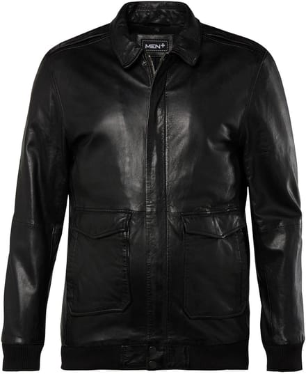 Men Plus - Heren - Leren jack leer patch op de achterkant - Zwart - Maat L