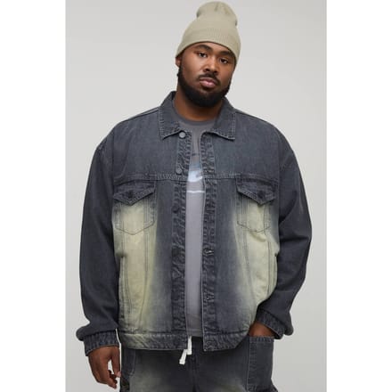 Plus Tinted Washed Boxy Oversized Denim Jacket | Charcoal | Size 2XL