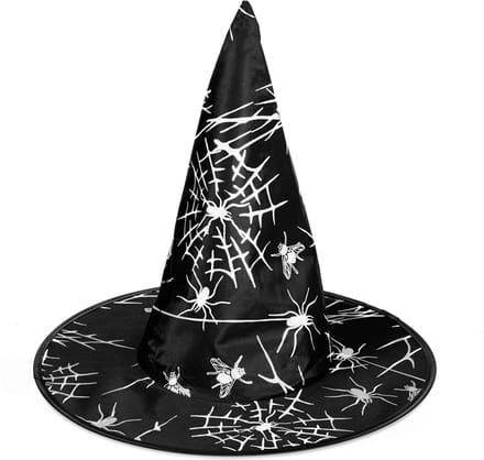 relaxdays heksenhoed zwart - Halloween - spinnen - tovenaarshoed - punthoed - kostuum accessoire
