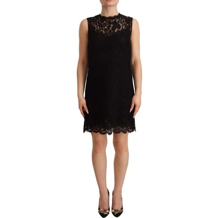 Dolce & Gabbana Dames Zwarte Bloemen Kant Sheath Mouwloze Mini Jurk