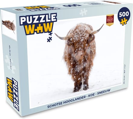 Puzzel Schotse hooglander - Koe - Sneeuw - Legpuzzel - Puzzel 500 stukjes