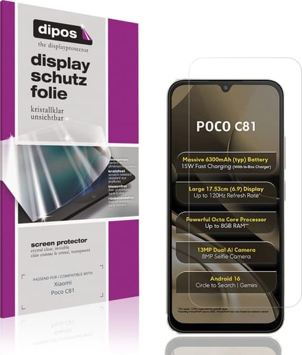 dipos – 4x Beschermfolie geschikt voor Xiaomi Poco C81 | Krasbestendige & heldere Screenprotector Ultra-Thin