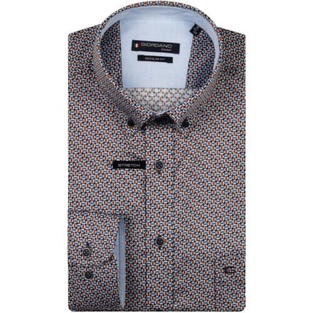 Giordano Overhemd Ivy Mini Allover Geometric Pattern Satin Stretch Navy-Multi / male