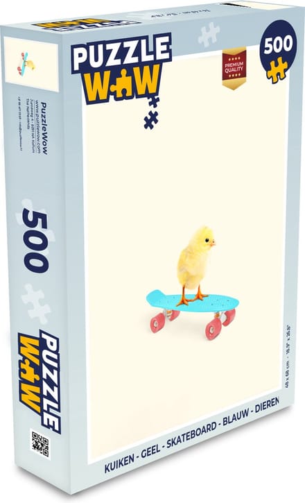 Puzzel Kuiken - Geel - Skateboard - Blauw - Dieren - Legpuzzel - Puzzel 500 stukjes