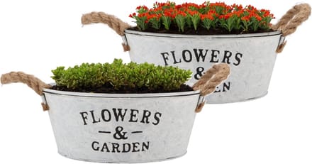 DK Design Plantenpot/bloempot schaal Jardin- 2x - zink - wit - D25 x H11 cm