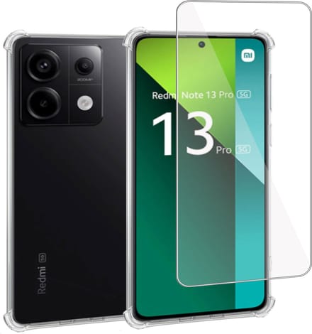 Geschikt voor Xiaomi Redmi Note 13 Pro / POCO M6 Pro - Hoesje + Screenprotector – Gehard Glas Cover + Shock Proof Case - Transparant