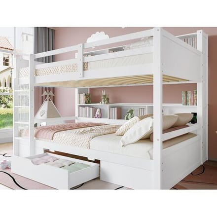 ModernLuxe Stapelbed voor kinderen 2x90x200cm - met één lade en vakken - Wit