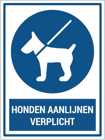 Honden aanlijnen verplicht sticker met tekst | 40 x 30 cm