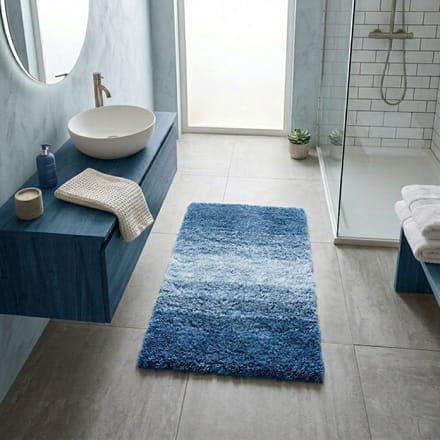 FLOORDIREKT Wave Baddeken - Antislip & Sneldrogend - Baddeken - Badmat - Douchemat - Blauw/Wit - 60 x 90 cm