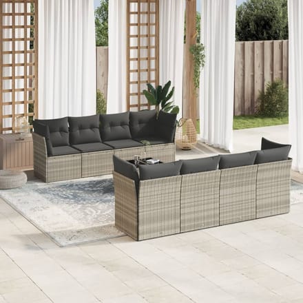 vidaXL - 9-delige - Loungeset - met - kussens - poly - rattan - lichtgrijs