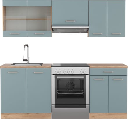 Vicco R-Line Complete keukeneenheid – 200 cm, WB Eik Blauw-grijs/gouden eik