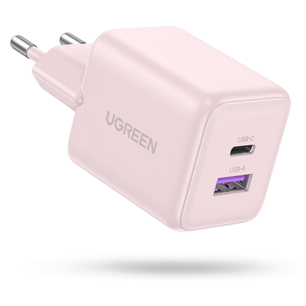 UGREEN X516 Netwerkoplader, 30W, 3A, 1 x USB-A - 1 x USB-C, Roze