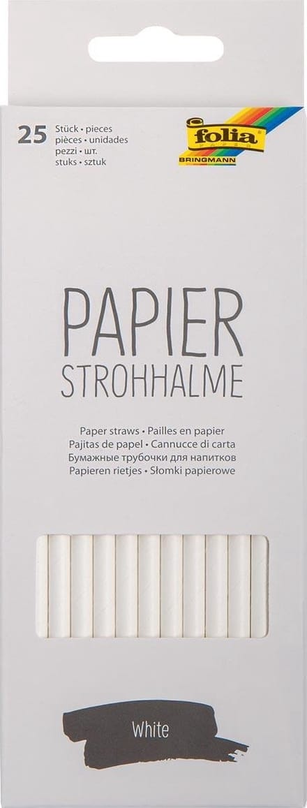 Folia papieren rietjes, ophangbaar doosje van 25 stuks, wit