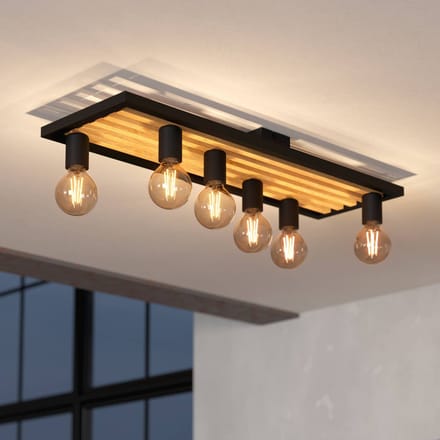 EGLO Consett Plafondlamp - E27 - 78 cm - Hout|Staal - Zwart|Bruin