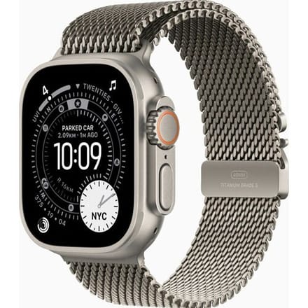 Apple Watch Ultra 3 Cellular 49mm Natural Titanium Case with Natural Titanium Milanese Loop - Large