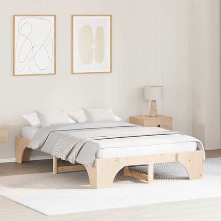 vidaXL - Bedframe - Naturel - 140 - x - 190 - cm - Massief - grenenhout