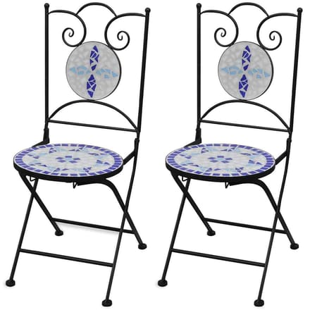 vidaXL - Opklapbare - stoelen, - 2 - stuks, - keramisch, - blauw - en - wit