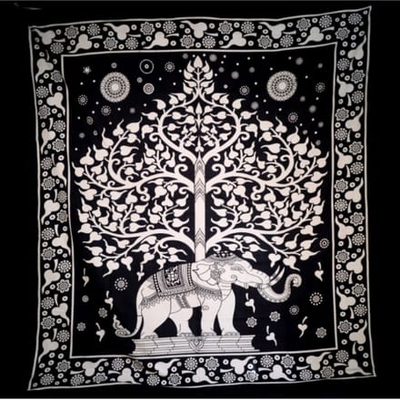 Grand Foulard - 44 - Olifant & Bodhi Tree - zwart/wit